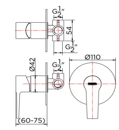 Bản vẽ mặt nạ điều chỉnh gắn tường Kallista P40881