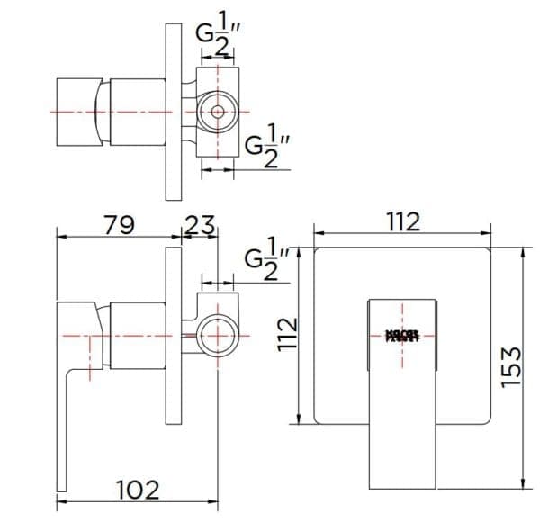 Bản vẽ kỹ thuật mặt nạ điều chỉnh sen tắm âm tường karat KF-43-860-50