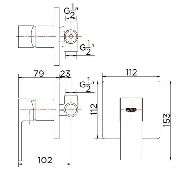 Bản vẽ kỹ thuật mặt nạ điều chỉnh sen tắm âm tường karat KF-43-860-50
