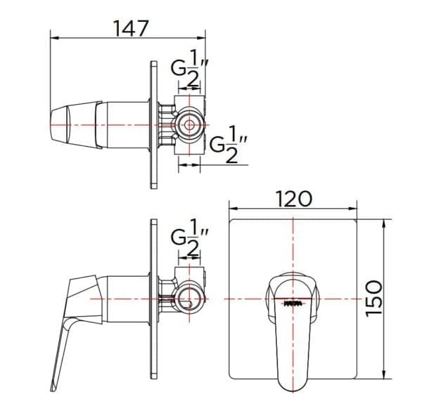 Bản vẽ kỹ thuật mặt nạ điều chỉnh sen tắm âm tường karat KF-43-860-50