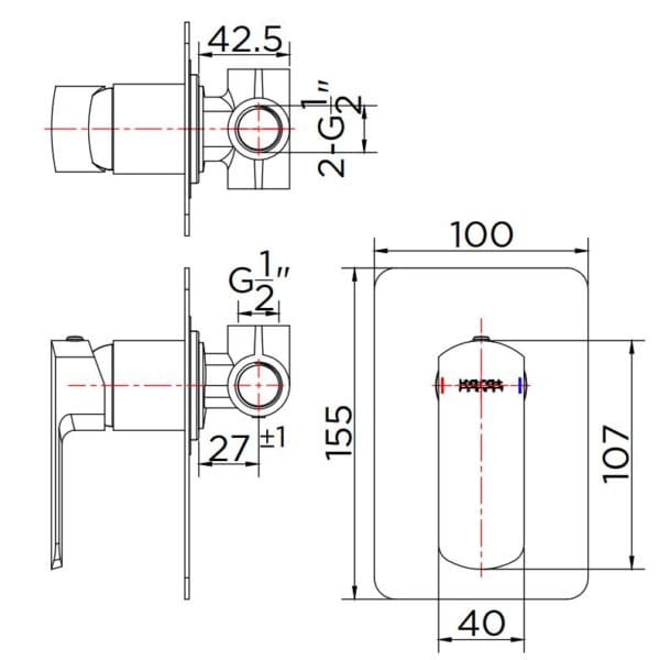 Bản vẽ kỹ thuật mặt nạ điều chỉnh sen tắm âm tường karat KF-43-860-50