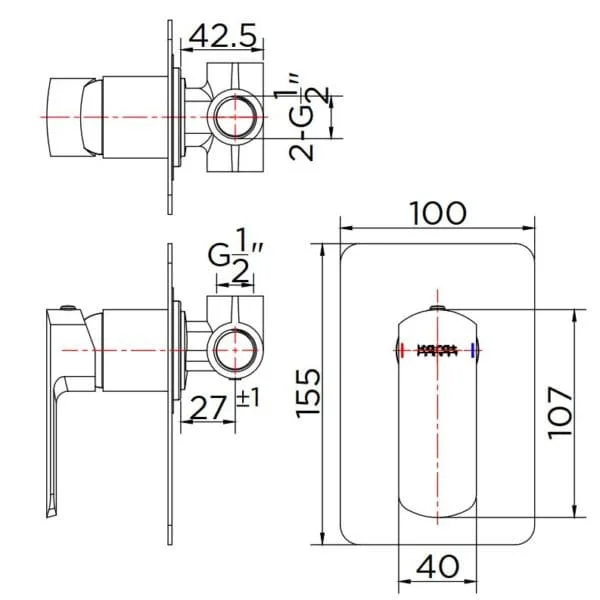 Bản vẽ kỹ thuật mặt nạ điều chỉnh sen tắm âm tường karat KF-43-860-50