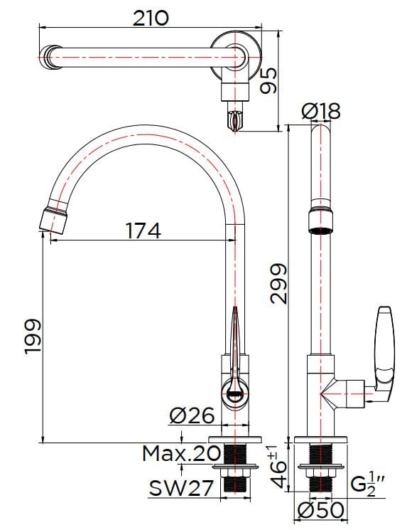 Vòi rửa bát nước lạnh mạ chrome Karat KF-47-511-50