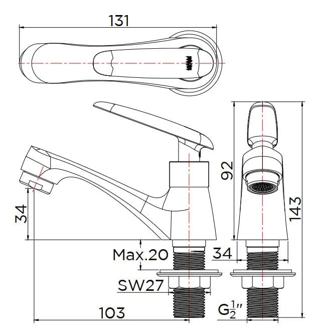 Vòi chậu rửa 1 lỗ nước lạnh Karat KF-48-100A-50