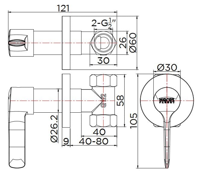 Mặt nạ điều chỉnh sen tắm âm tường karat KF-63-450-50
