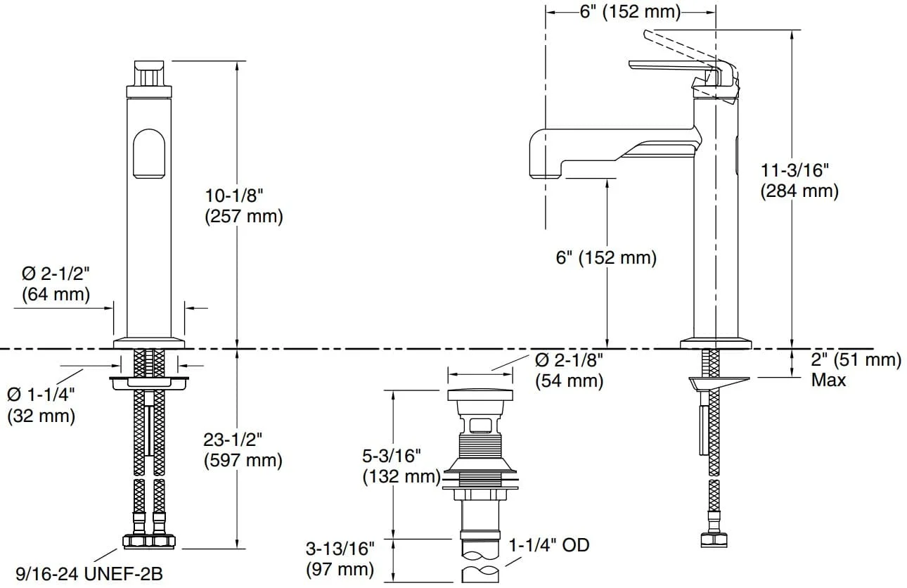 Bản vẽ vòi lavabo nóng lạnh gắn chậu Kallista P34583