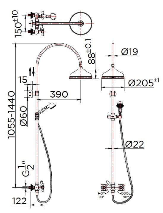 Sen Tắm Cây Đứng Mạ Vàng KARAT KRS-002-623-41