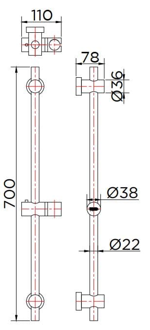 Bản vẽ thanh đỡ sen tắm Kallista P33390