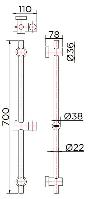Bản vẽ thanh đỡ sen tắm Kallista P33390
