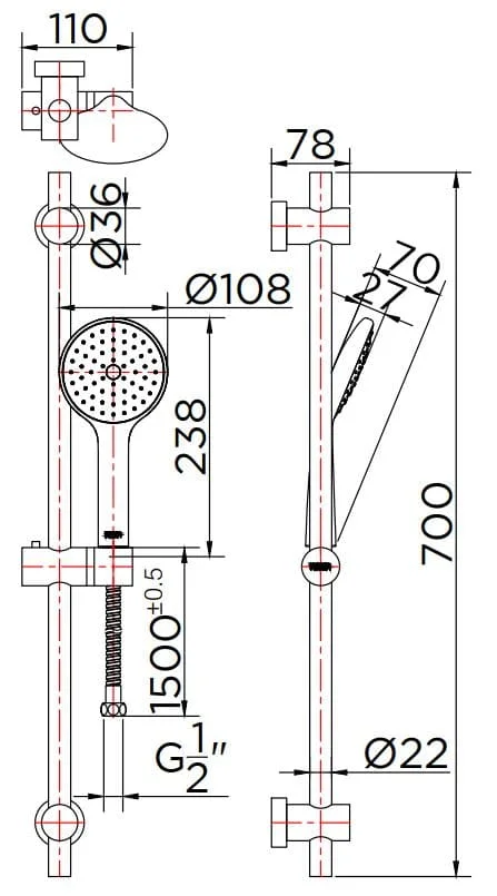 Thanh trượt sen tắm kèm bát sen Karat KS-01-731-50