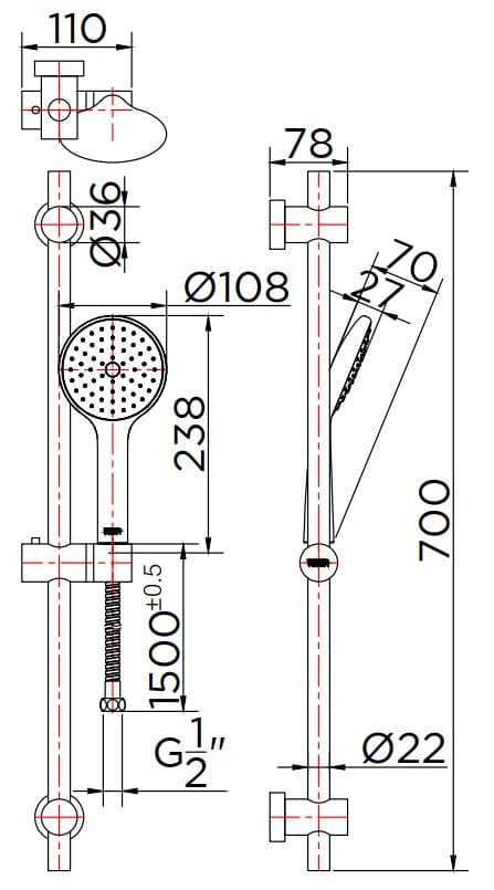 Thanh trượt sen tắm kèm bát sen Karat KS-01-731-50