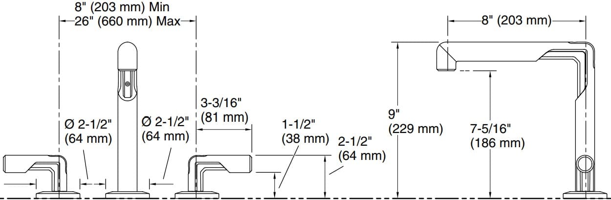 Bản vẽ vòi bồn tắm nóng lạnh Kallista P34585