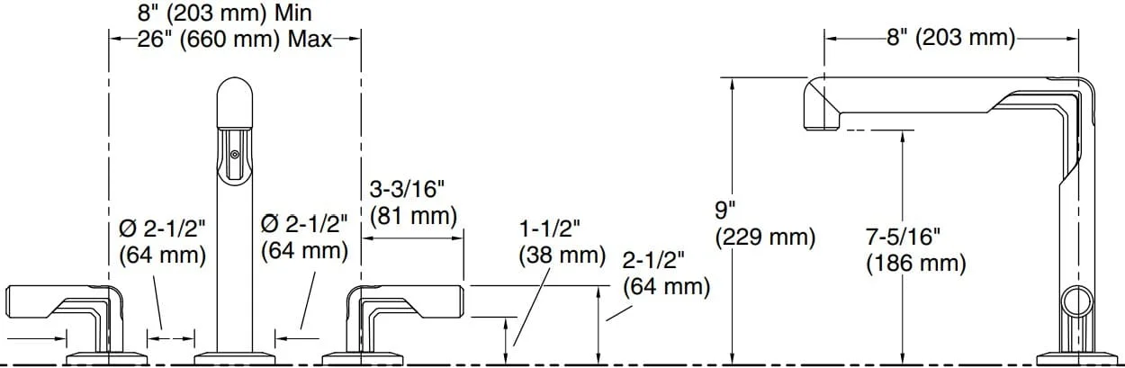 Bản vẽ vòi bồn tắm nóng lạnh Kallista P34585