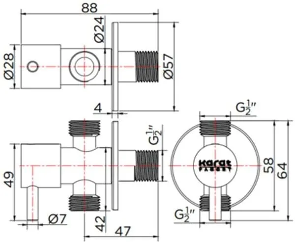 Bản vẽ kỹ thuật van khóa nước karat KA-01-422-63