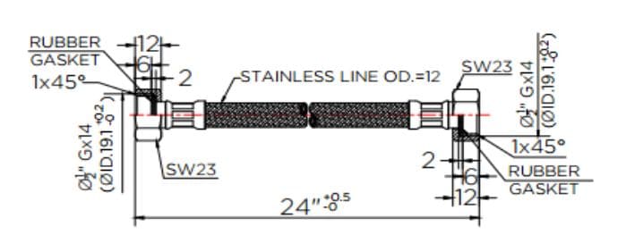 Bản vẽ kỹ thuật dây cấp nước dài 24cm karat KA-01-500-24-WH