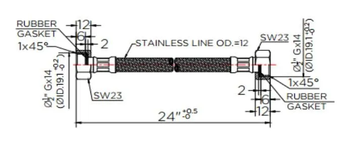 Bản vẽ kỹ thuật dây cấp nước dài 24cm karat KA-01-500-24-WH