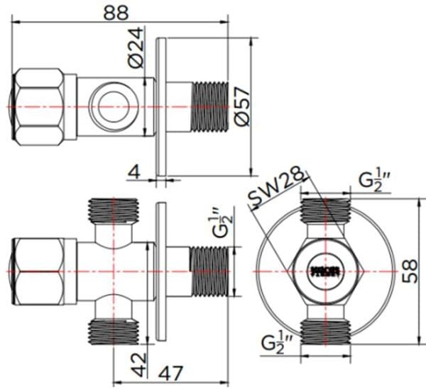 Bản vẽ kỹ thuật van khóa nước karat KA-02-422-63