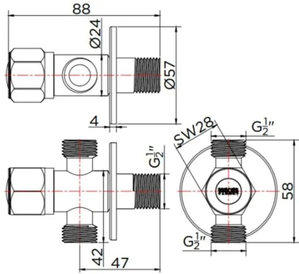 Bản vẽ kỹ thuật van khóa nước karat KA-02-422-63