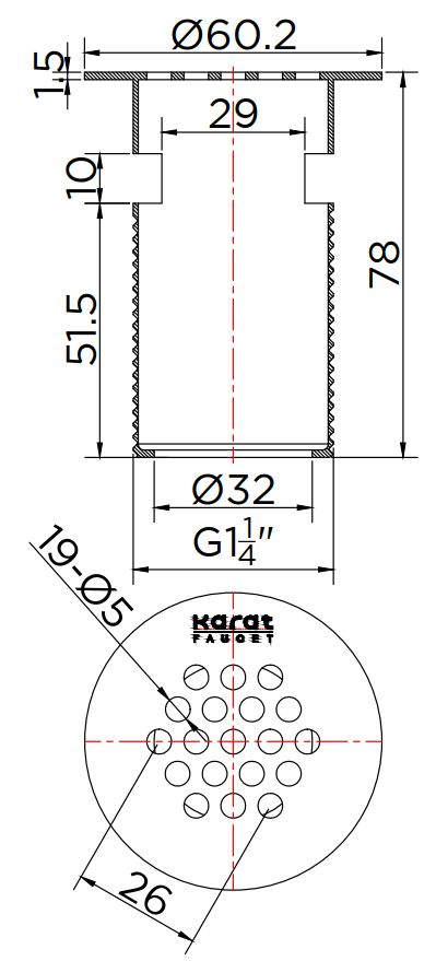 Bản vẽ kỹ thuật đầu xiphong lavabo Karat KA-26-277-50