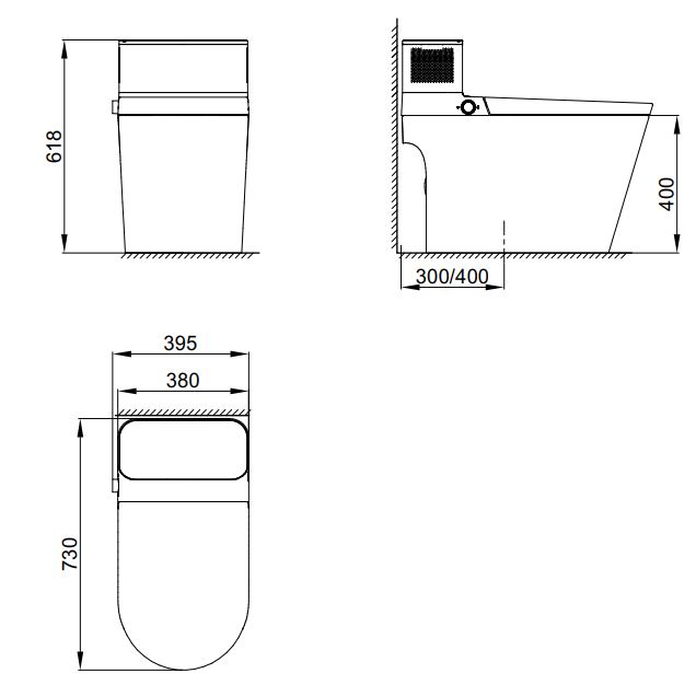 Bản vẽ kỹ thuật bồn cầu cảm biến xả nước ở vị trí chân Karat ECT-03-120-11