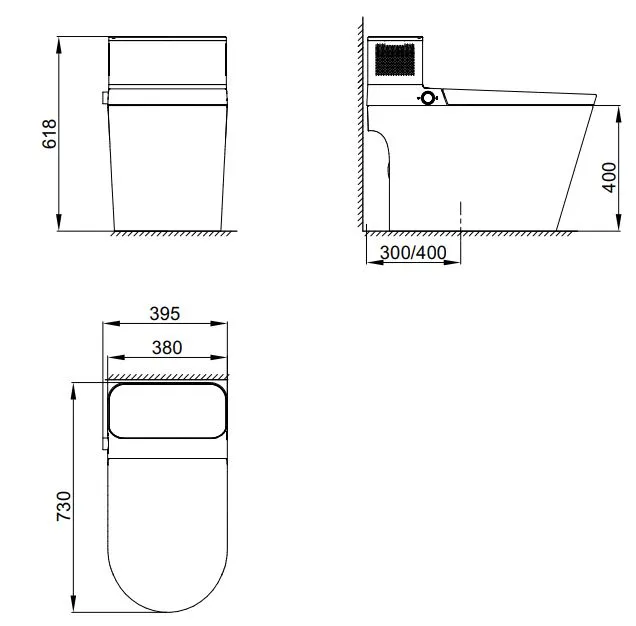 Bản vẽ kỹ thuật bồn cầu cảm biến xả nước ở vị trí chân Karat ECT-03-120-11
