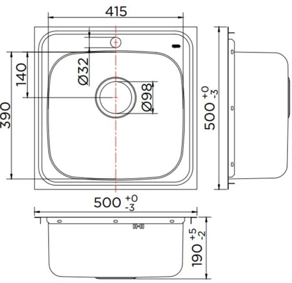 Bản vẽ kỹ thuật chậu rửa bát 1 hố Karat KK-01-010H-63