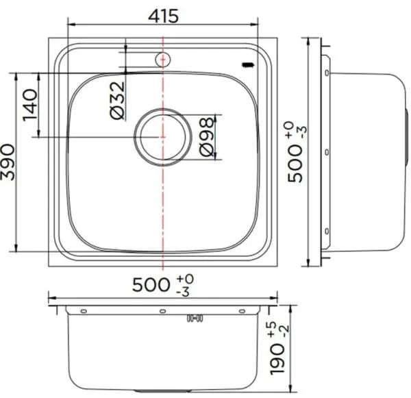 Bản vẽ kỹ thuật chậu rửa bát 1 hố Karat KK-01-010H-63