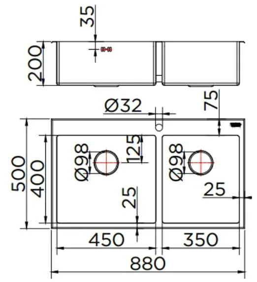 Bản vẽ kỹ thuật chậu rửa bát 2 hố Karat KK-03-020H-63