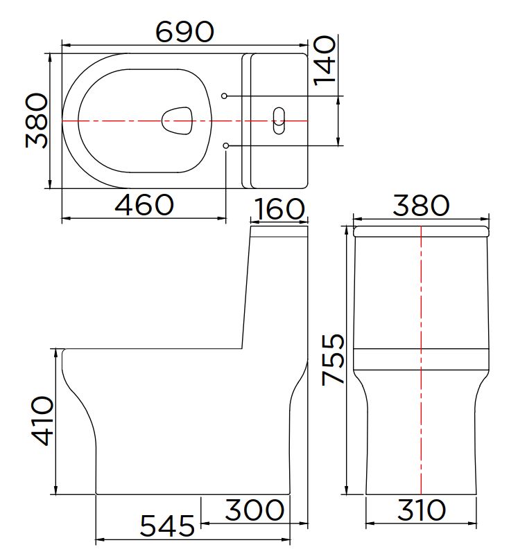 Bản vẽ ky thuật bồn cầu 1 khối Karat ECT-06-101D-11