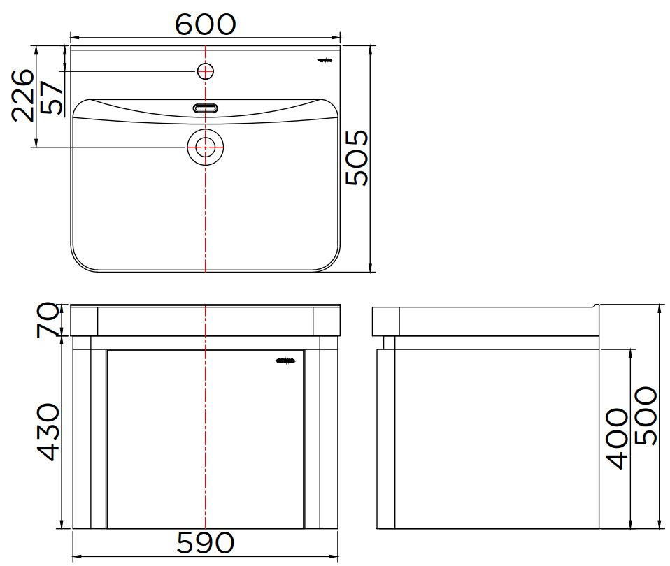 Bản vẽ kỹ thuật tủ chậu lavabo treo tường Karat EWB-02-004-03