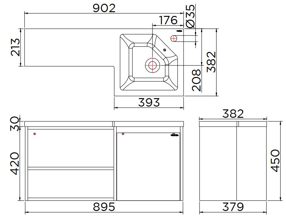 Bản vẽ kỹ thuật tủ chậu lavabo treo tường Karat EWB-02-005-03