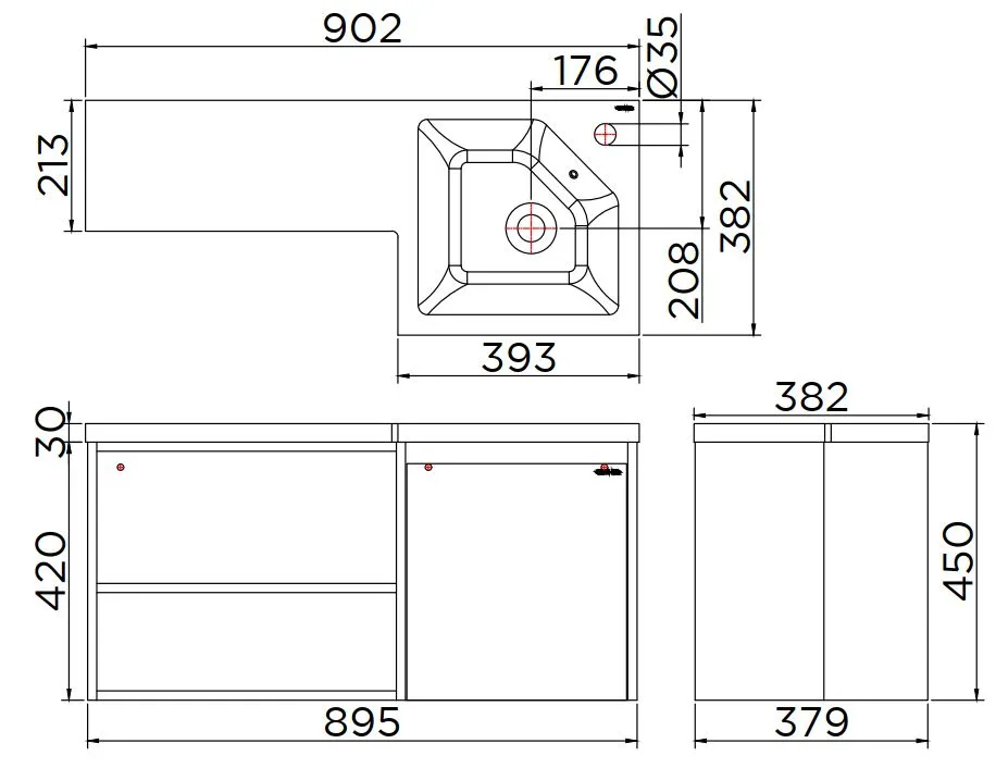 Bản vẽ kỹ thuật tủ chậu lavabo treo tường Karat EWB-02-005-03
