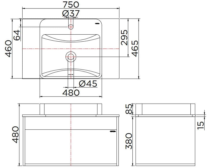 Bản vẽ kỹ thuật tủ chậu lavabo treo tường Karat EWB-02-006-03