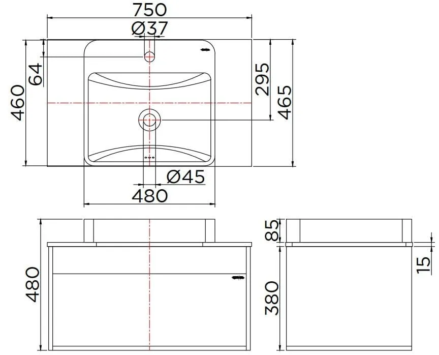Bản vẽ kỹ thuật tủ chậu lavabo treo tường Karat EWB-02-006-03
