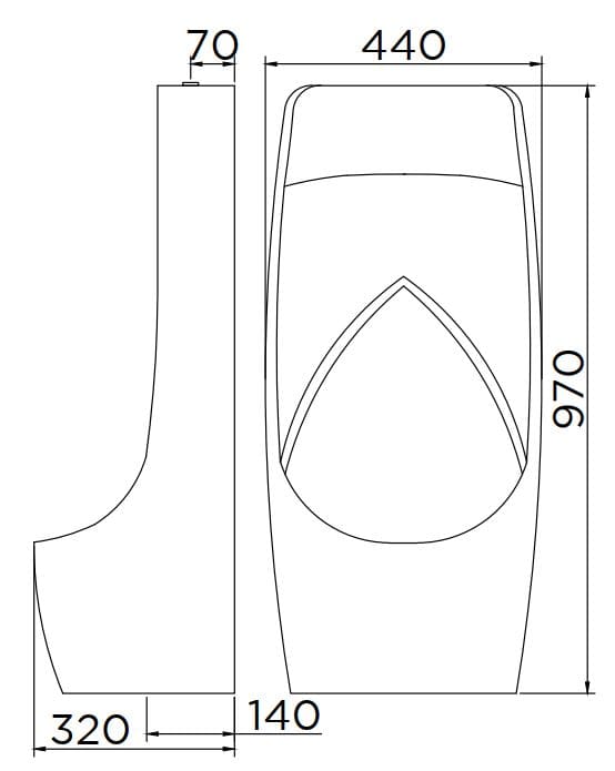 Bản vẽ kỹ thuật bồn tiểu nam đặt sàn Karat ECU-01-121-11