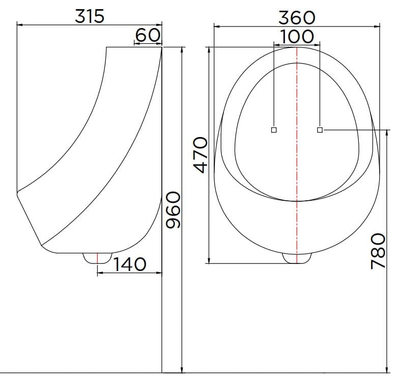 Bản vẽ kỹ thuật bồn tiểu nam treo tường Karat ECU-03-221-11