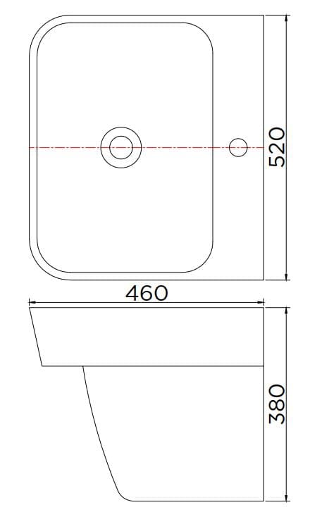 Bản vẽ kỹ thuật chậu rửa lavabo treo tường liền chân Karat ECW-01-111F-11