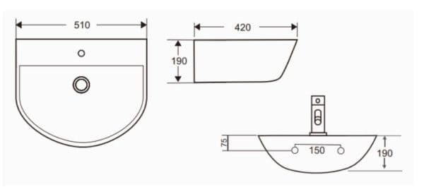 Bản vẽ kỹ thuật chậu rửa lavabo treo tường Karat ECW-05-121F-11