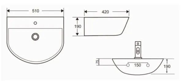 Bản vẽ kỹ thuật chậu rửa lavabo treo tường Karat ECW-05-121F-11