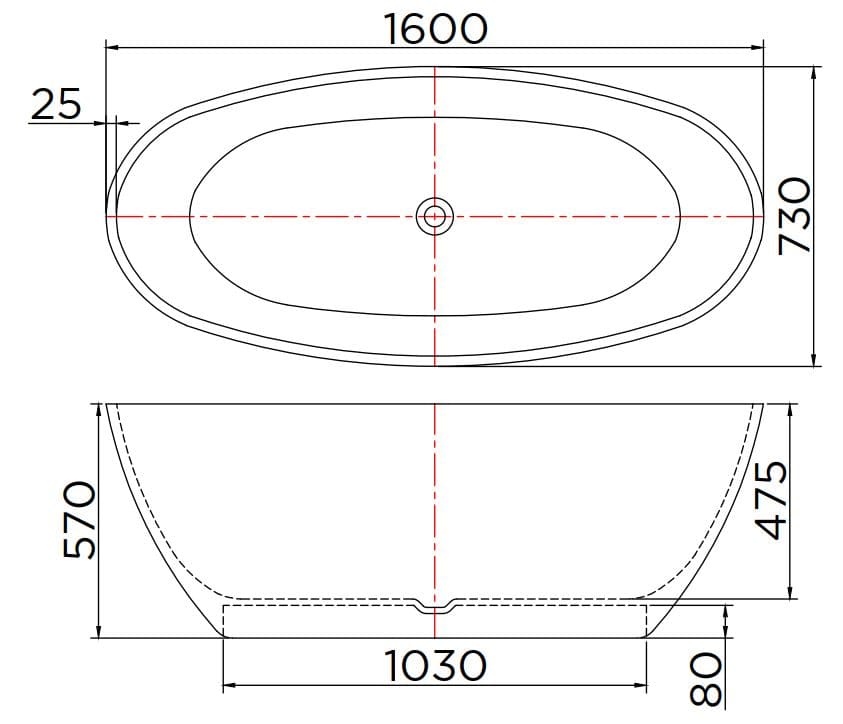 Bản vẽ kỹ thuật bồn tắm đá nhân tạo đặt sàn 1.6m Karat ESB-01-120F-11
