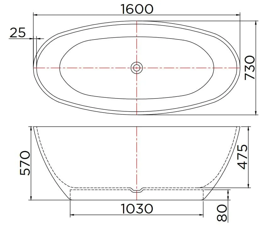 Bản vẽ kỹ thuật bồn tắm đá nhân tạo đặt sàn 1.6m Karat ESB-01-120F-11