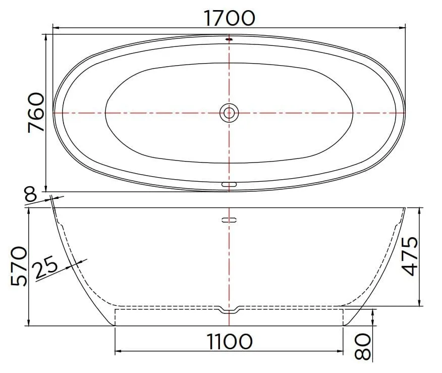 Bản vẽ kỹ thuật bồn tắm đá nhân tạo đặt sàn 1.7m Karat ESB-01-300SF-11