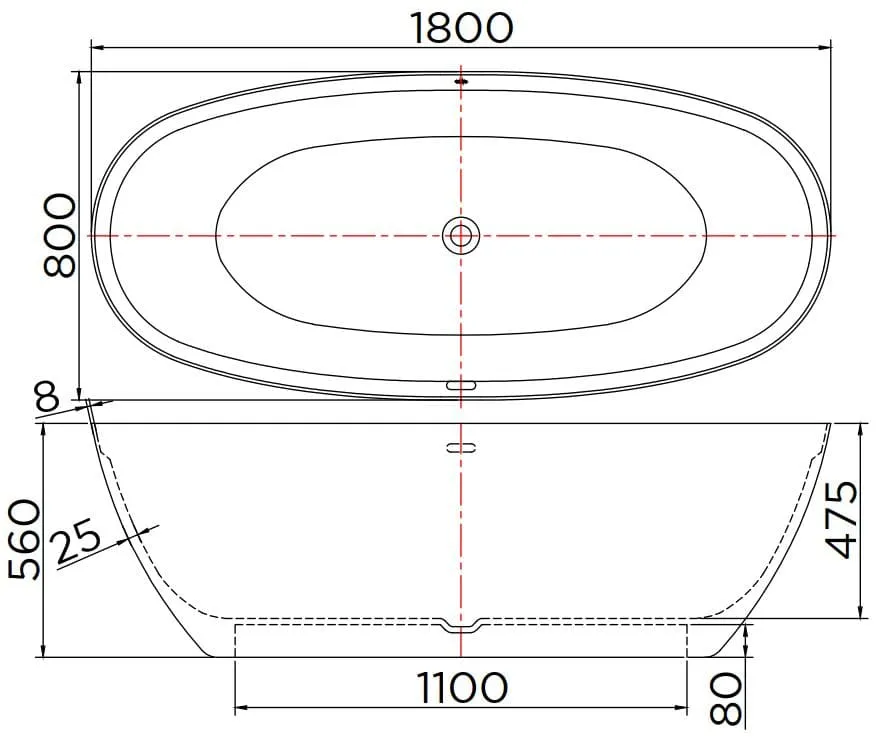 Bản vẽ kỹ thuật bồn tắm đá nhân tạo đặt sàn 1.8m Karat ESB-02-300SF-11