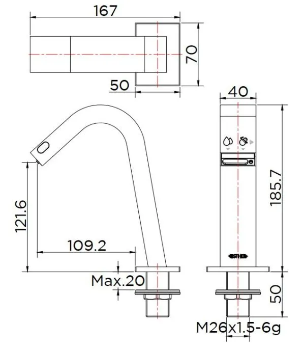 Bản vẽ kỹ thuật vòi chậu rửa tự động Karat EF-01-015-50(WS)