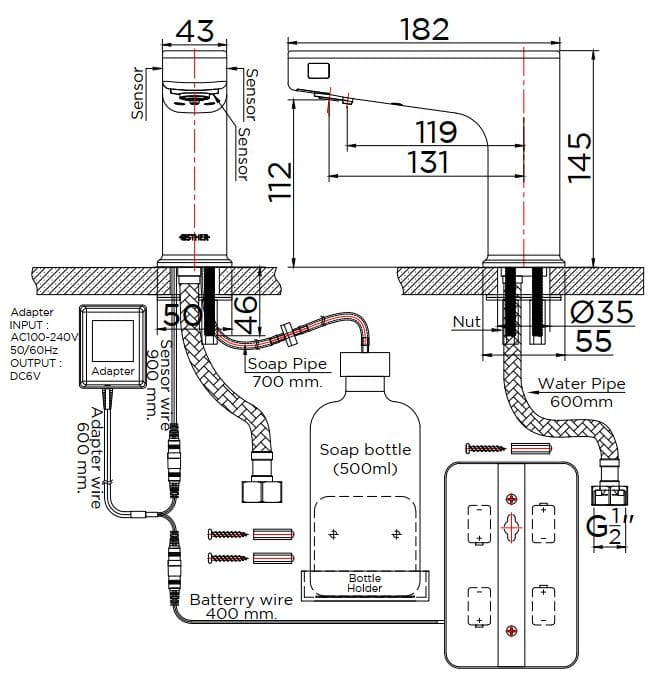 Bản vẽ kỹ thuật vòi chậu rửa tự động Karat EF-02-015-50(WF)
