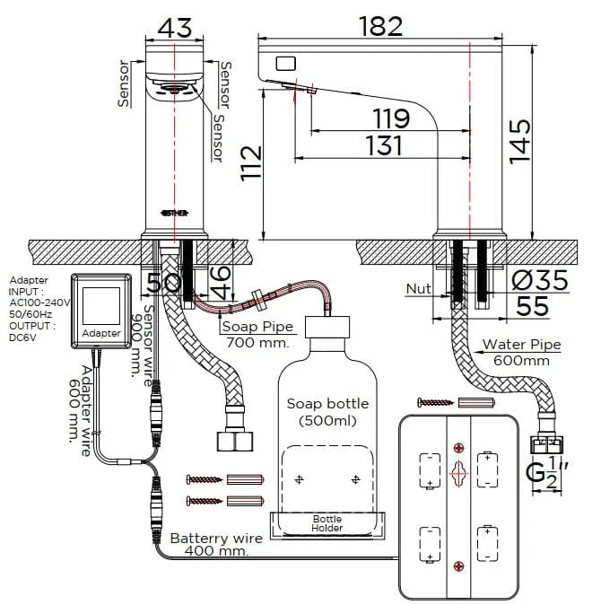 Bản vẽ kỹ thuật vòi chậu rửa tự động Karat EF-02-015-50(WF)
