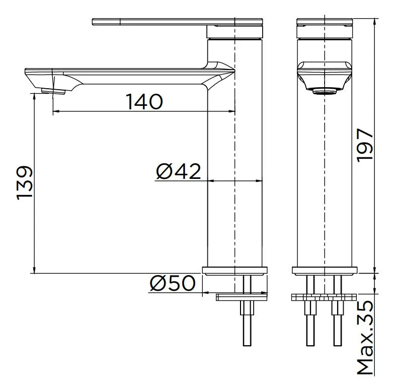 Bản vẽ kỹ thuật vòi chậu rửa 1 lỗ nóng lạnh Karat EF-05-620-55