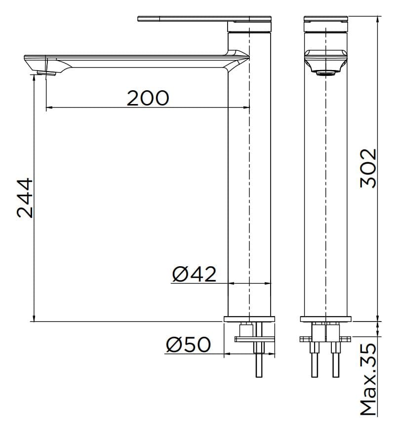 Bản vẽ kỹ thuật vòi chậu rửa 1 lỗ nóng lạnh thân cao Karat EF-05-621-55