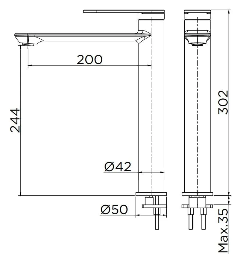 Bản vẽ kỹ thuật vòi chậu rửa 1 lỗ nóng lạnh thân cao Karat EF-05-621-55