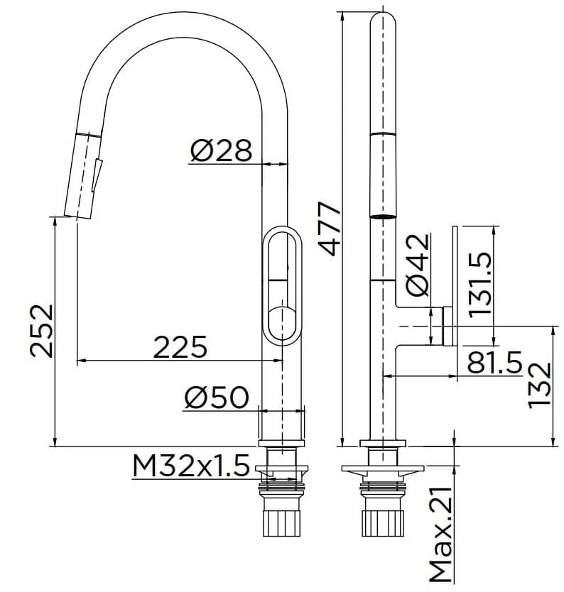 Bản vẽ kỹ thuật sen vòi xả bồn tắm đặt sàn karat EF-05-771-55